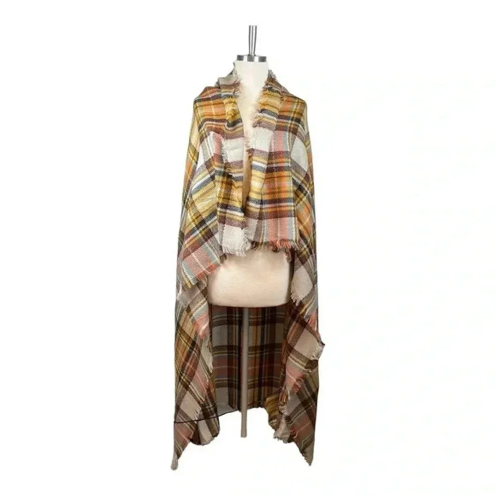 Plaid Blanket Scarf Womens OS Multicolor Oversized Cozy‎ Fall Wrap Shawl Tartan
